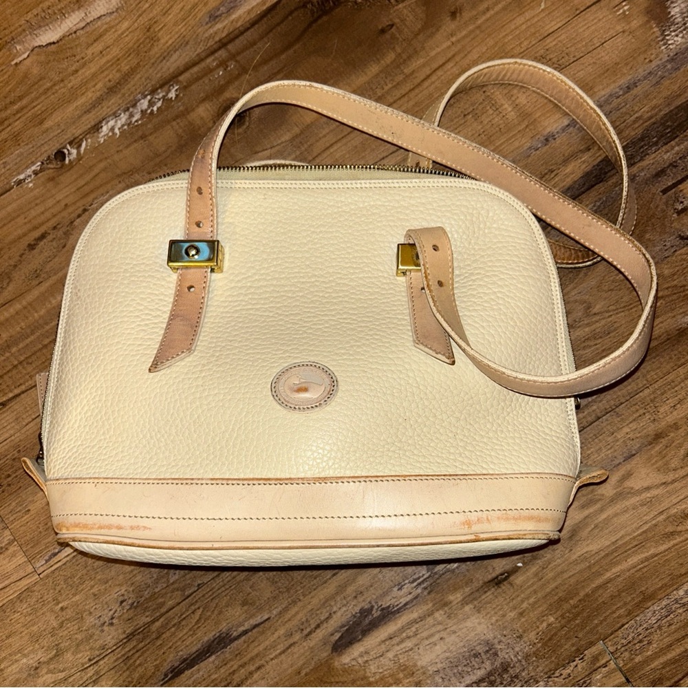 PEBBLED LEATHER DOONEY AND BOURKE SADDLE SATCHEL PURSE